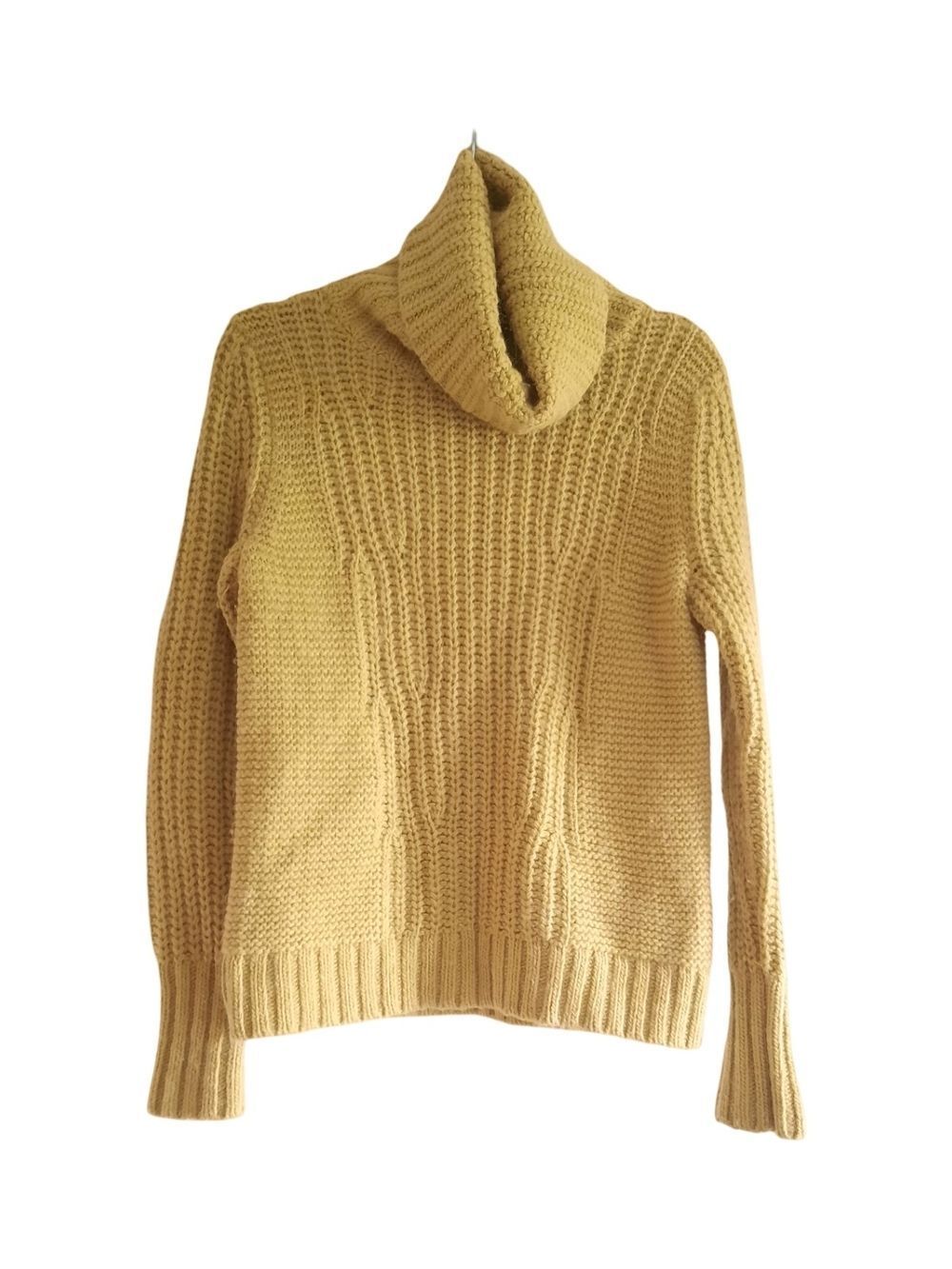 Banana Republic Mustard Yellow Wool Blend Cable Turtleneck Sweater